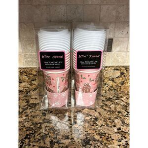 Betsey Johnson pink Christmas gingerbread house paper coffee‎ cups